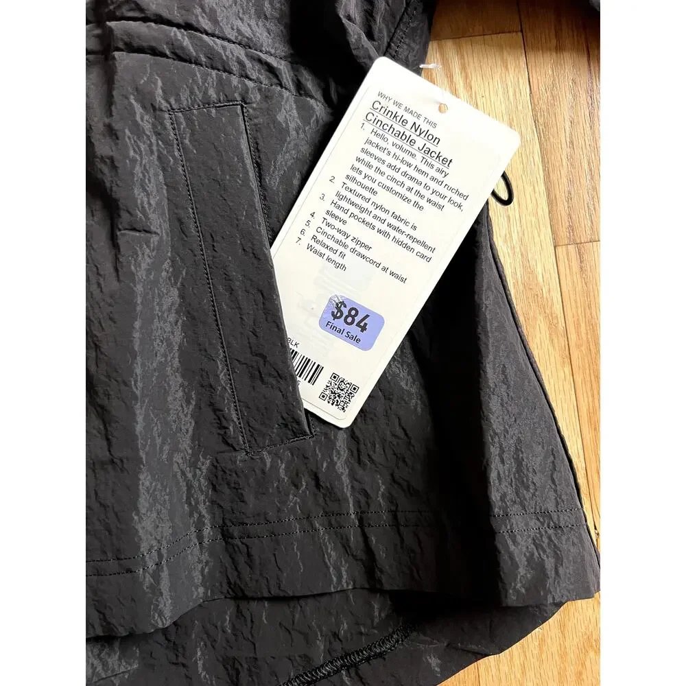 Lululemon Black Crinkle Nylon Cinchable Jacket Ruched Outdoor Drama NEW (size S) - Picture 13 of 14